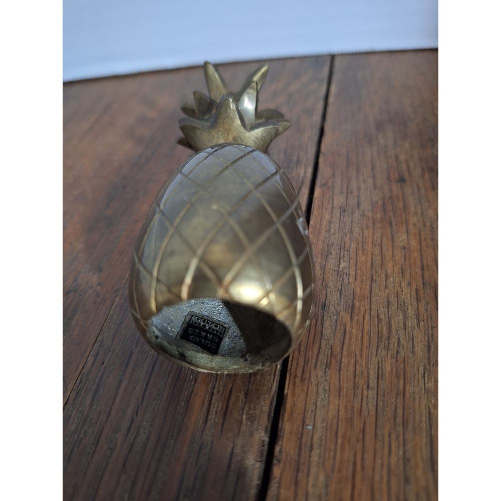 Vintage Solid Brass Pineapple Figurine Small 4 Inch Hand Made in India Decor - Picture 2 of 6